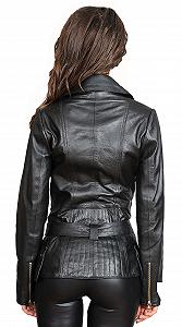 Кожаная Куртка A1 FASHION GOODS Hannah Женская Приталенная Средней Длины Байкерская Молния Пояс Черный Цвет synthetic.ua - Фото 1