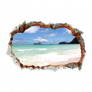 Наклейка на стіну Пляжна сцена 3D ефект розбитої стіни для спальні - Фото 1