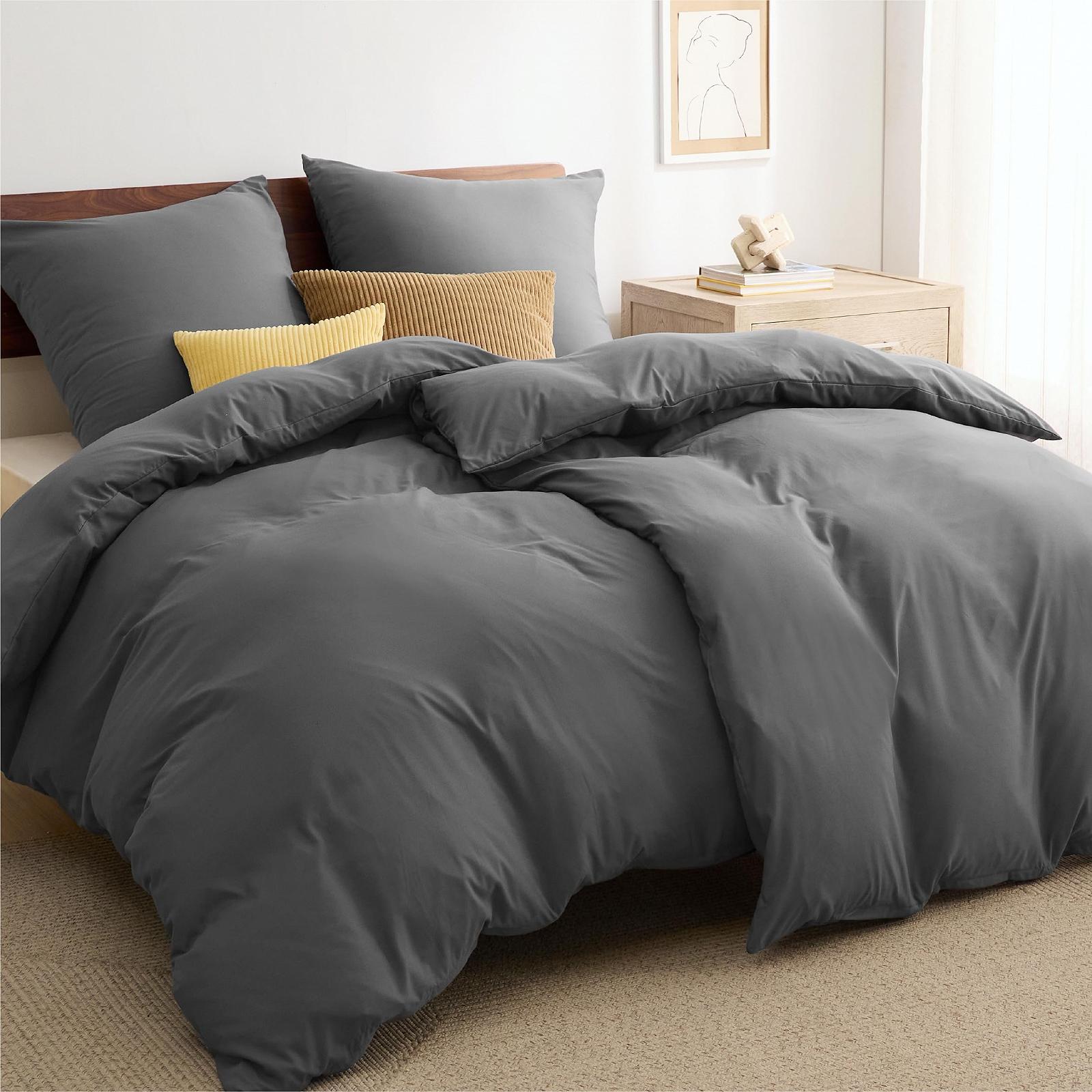 Постільна білизна Bedsure 135 x 200 см, 4 предмети, антрацит, 2 підковдри 135 x 200 см і 2 наволочки 80 x 80 см, комплекти постільної білизни, мікрофібра з поліестеру на блискавці, фото №3
