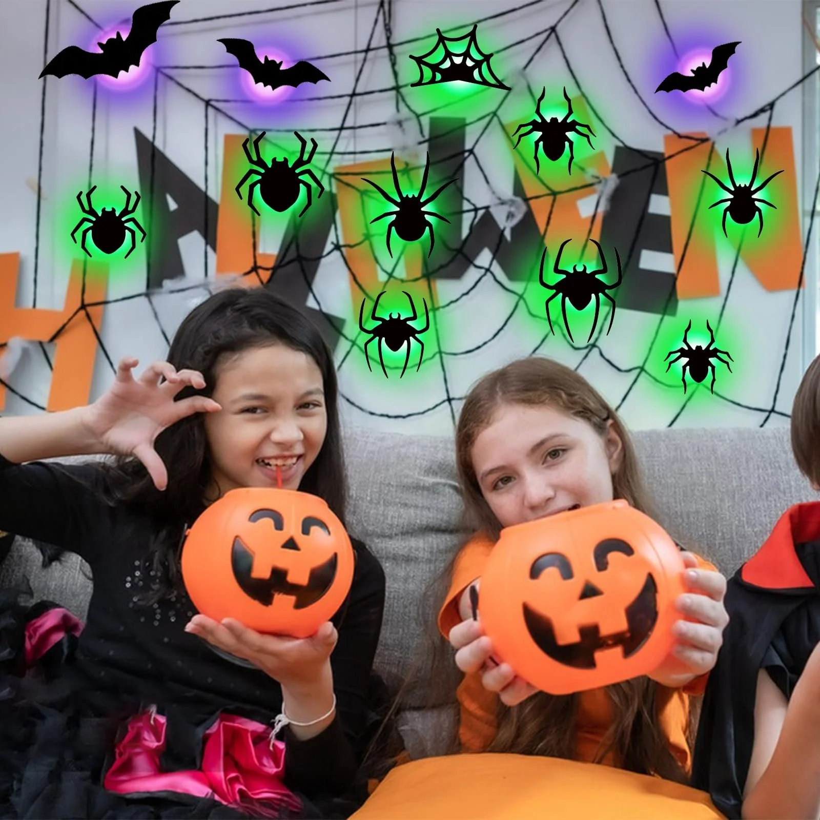 Набір декору на Хелловін 30 шт. 3D LED кажани павуки наклейки Готичний стиль, фото №7