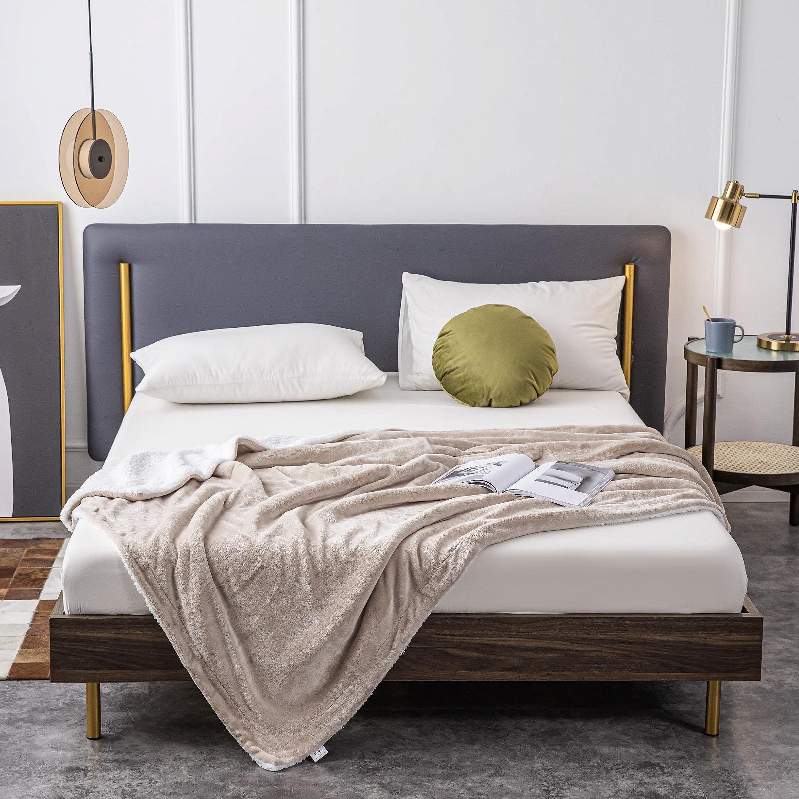 Покривало Mixibaby Sherpa Coral Fluffy, надм'яка та тепла Покривало з фланелевого флісу, 150 см x 200 см, бежева, фото №3