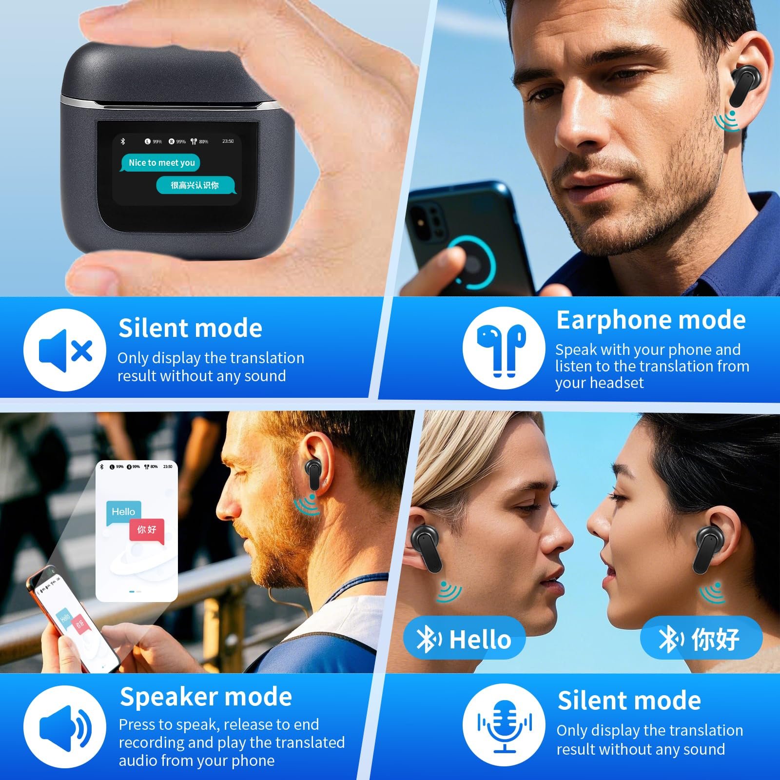 Наушники-переводчики AI Voice, профессиональные беспроводные Bluetooth, фото №6