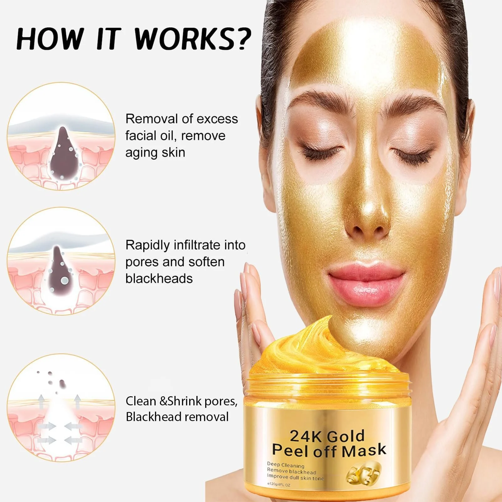 Маска для обличчя 24k Gold Peel Off, антивікова, фото №3