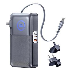 Павербанк-адаптер Remax CP-5 с вилками EU/UK и кабелем / 10000 мАч / 35 Вт / USB-C + USB-A / PD + QC / Черный - Фото 1