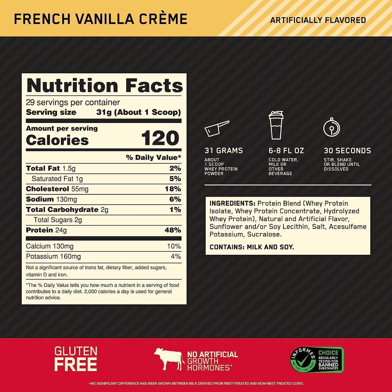 Протеин Optimum Nutrition Gold Standard 100 Whey 908 g French Vanilla Crème EU, фото №2 Протеин Optimum Nutrition Gold Standard 100 Whey 908 g French Vanilla Crème EU, фото №2