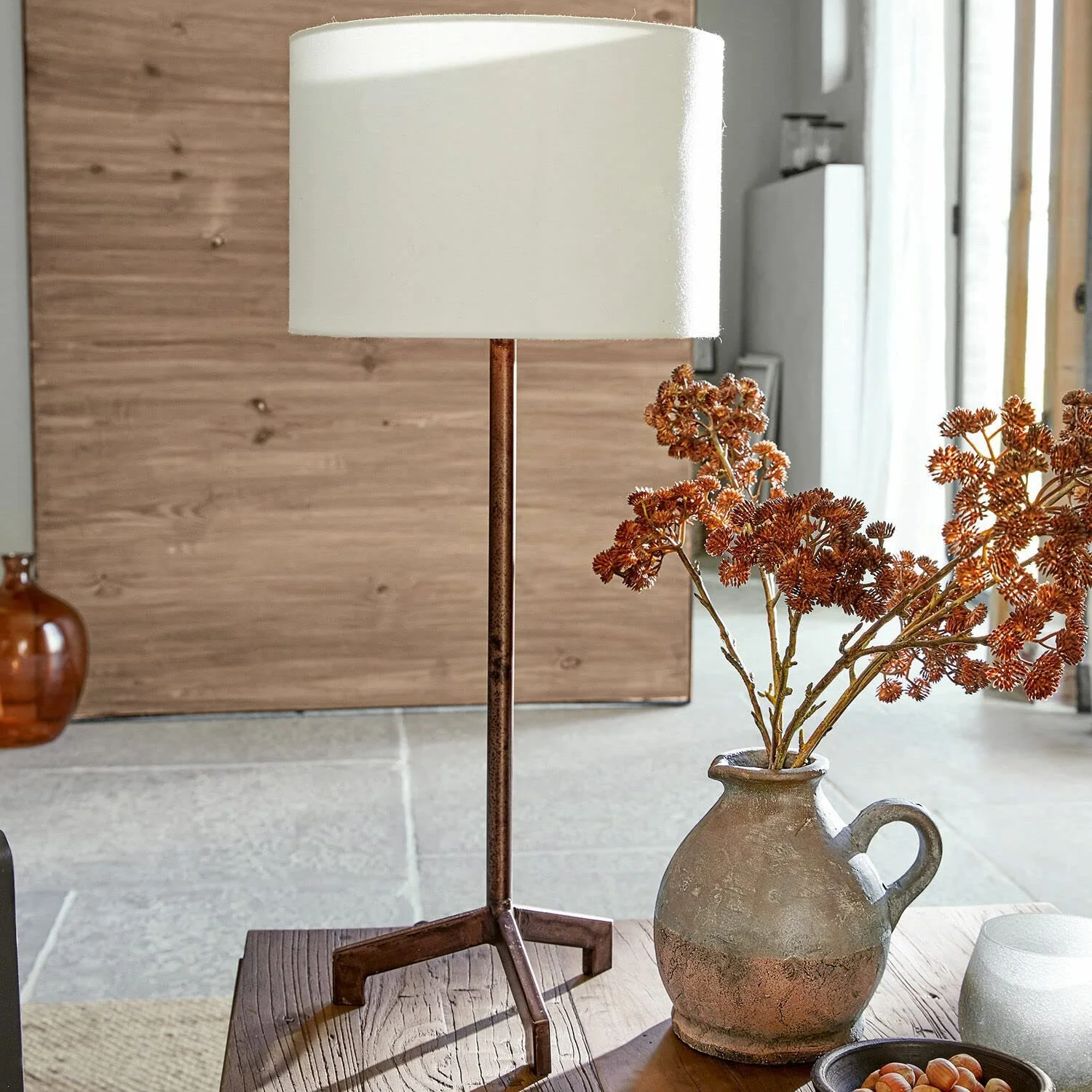 Настільна лампа Loberon Taylor залізо бавовна висота 65/30 см кремова / античний коричневий, фото №3