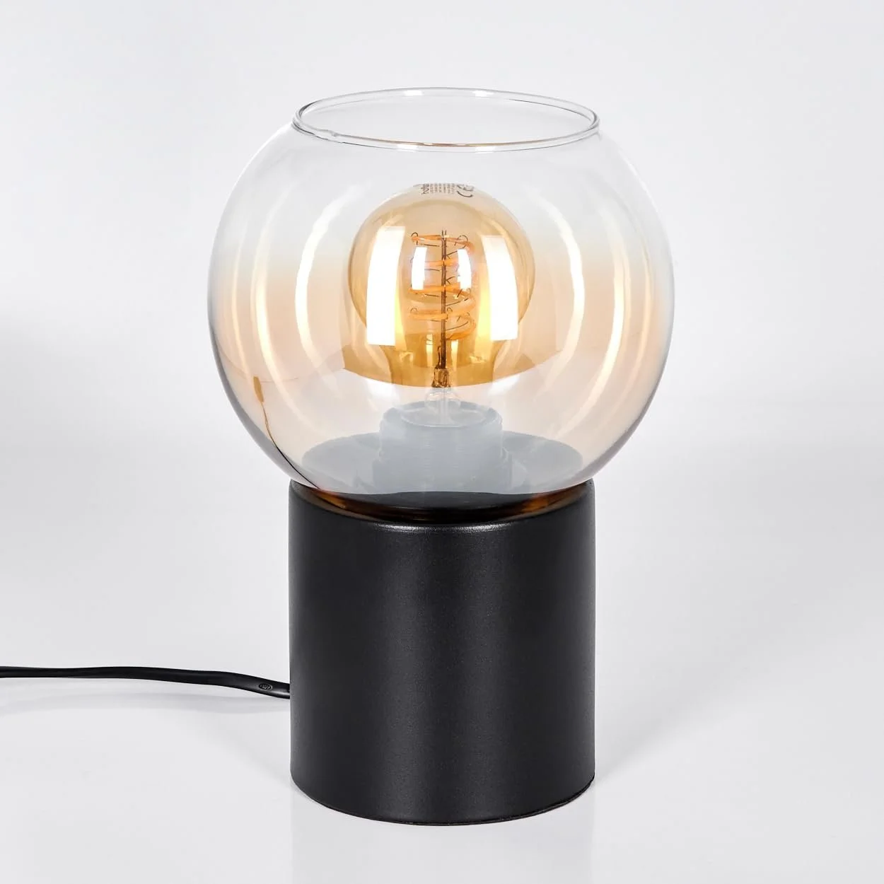 Настільна лампа HOFSTEIN Koyoto метал / скло 15 см E27 Чорний/Бурштиновий/Прозорий, фото №8
