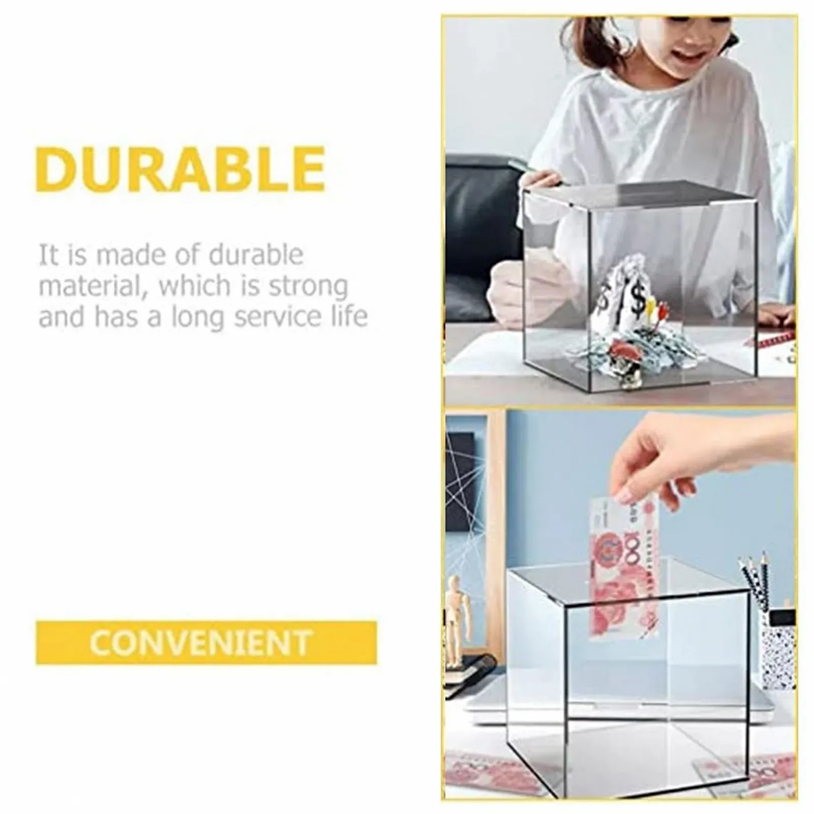 Скарбничка Square Savings Unopenable Large акрилова прозора, фото №3