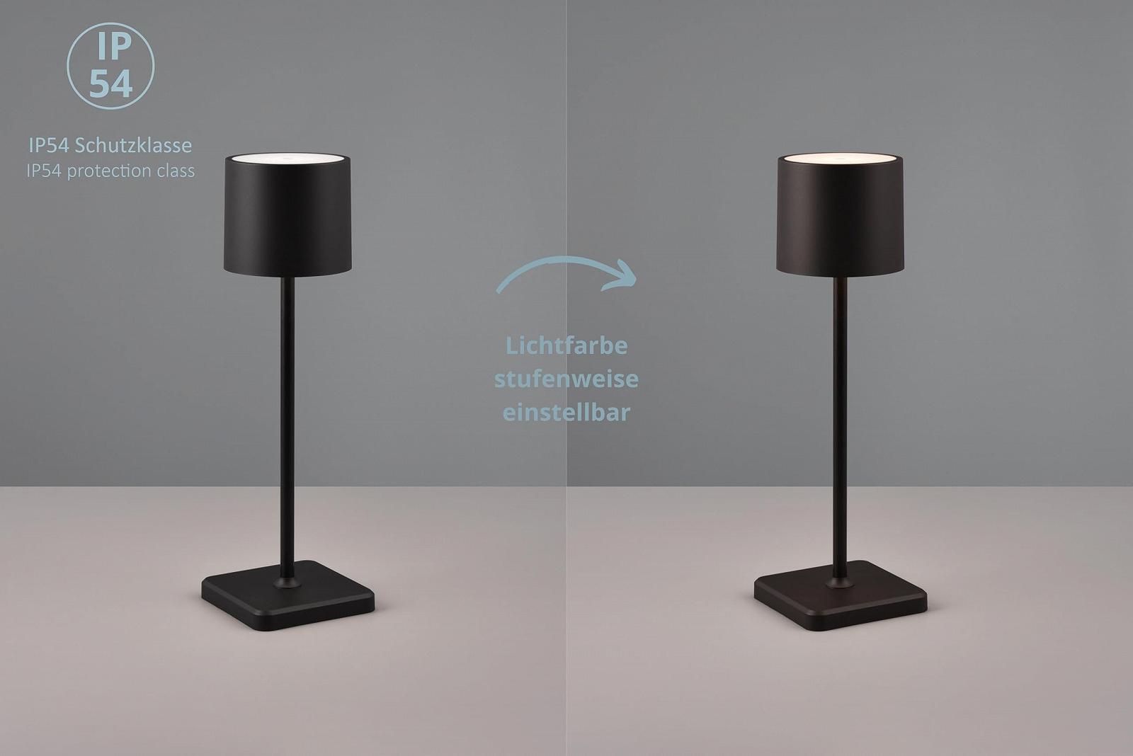 Набір з 6 настільних ламп Fernando LED акумуляторні сенсорні димовані IP54 13 x 38 см Plastic 1 W Чорний матовий, фото №2