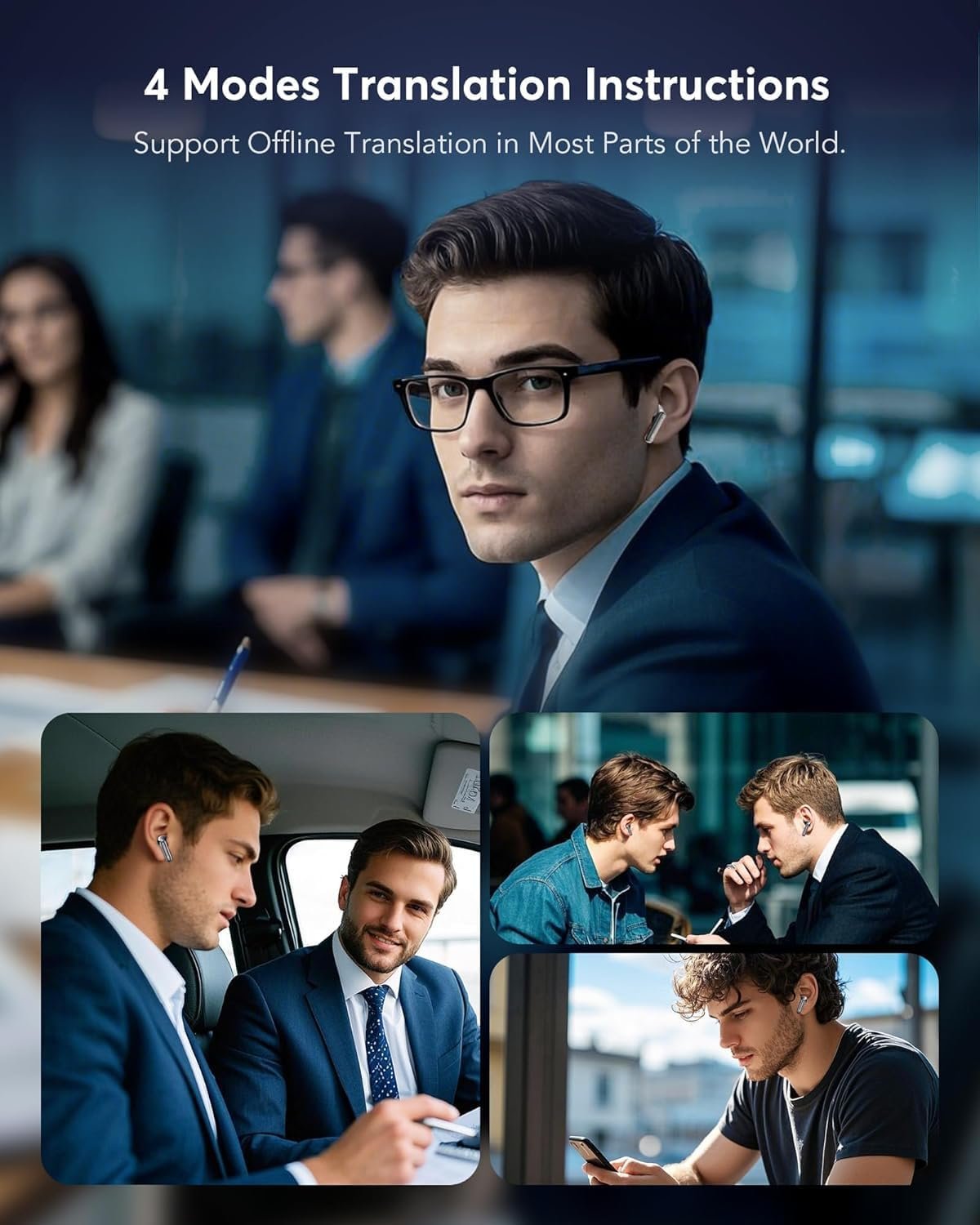 Навушники-перекладачі AI, Bluetooth 5.4, для 144 мов та акцентів, бездротові 36 годин, 4 мікрофони ANC, IP7 водонепроникні, чорні, фото №5