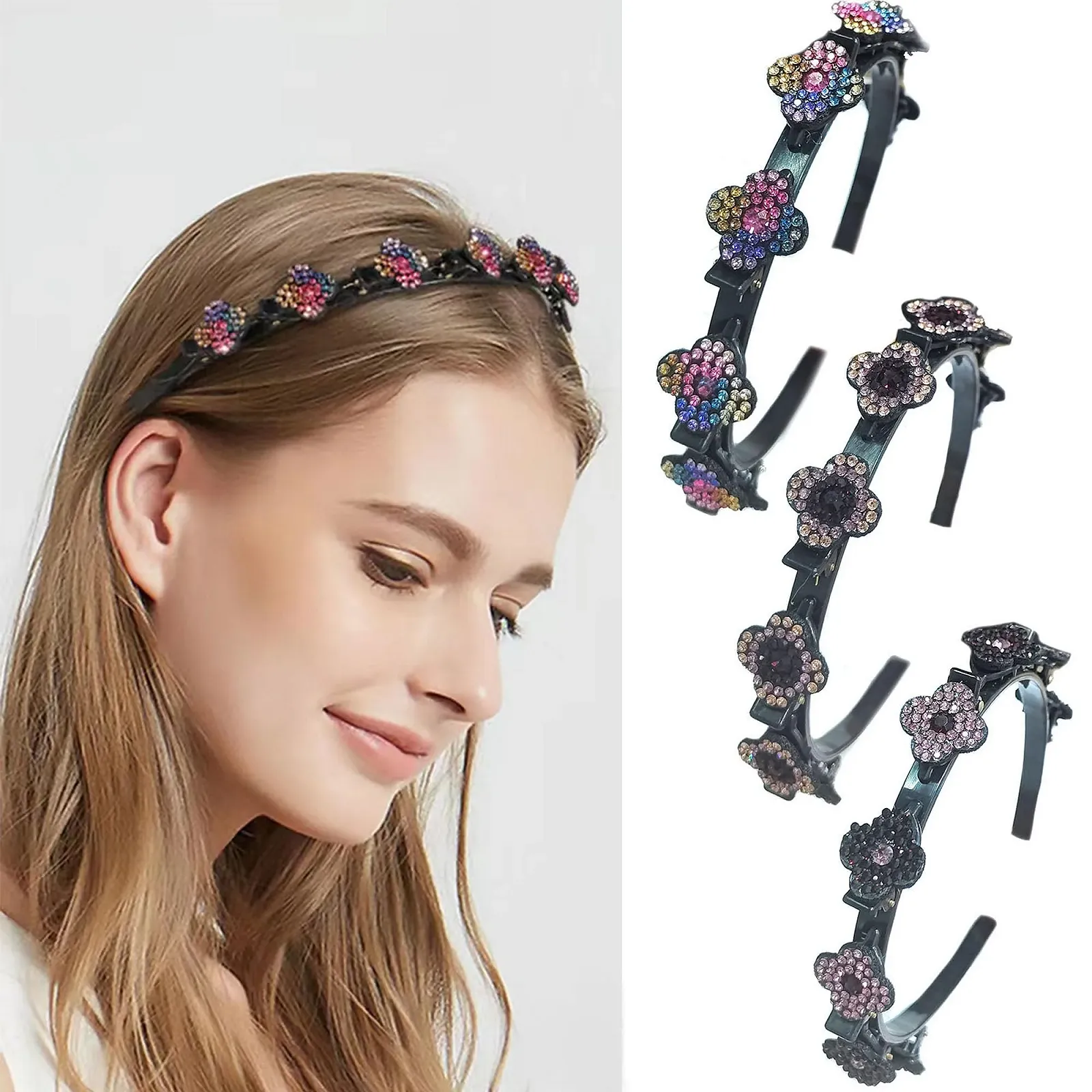 Обруч для волосся з кліпсами ZAHD, 3 шт., плетений, фото №3