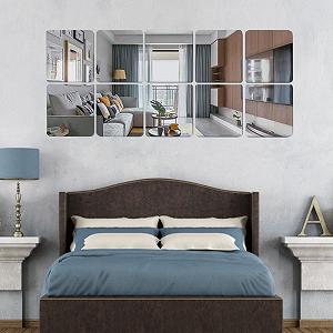 Наклейка на стену зеркальная акрил плитка 15 серебро набор 10 штук декор 8590 - Фото 1