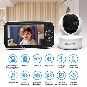 Відеоняня Babystar 5 дюймів 720P HD No WiFi 4000 мАг VOX Night Vision 2-Way Audio synthetic.ua - Фото 1