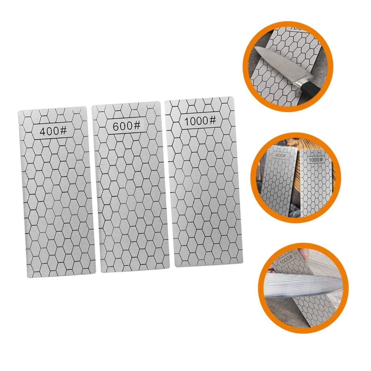 Набір інструментів для заточування ножів із 3 предметів круглий двосторонній з ручкою Diamond Silver, фото №3