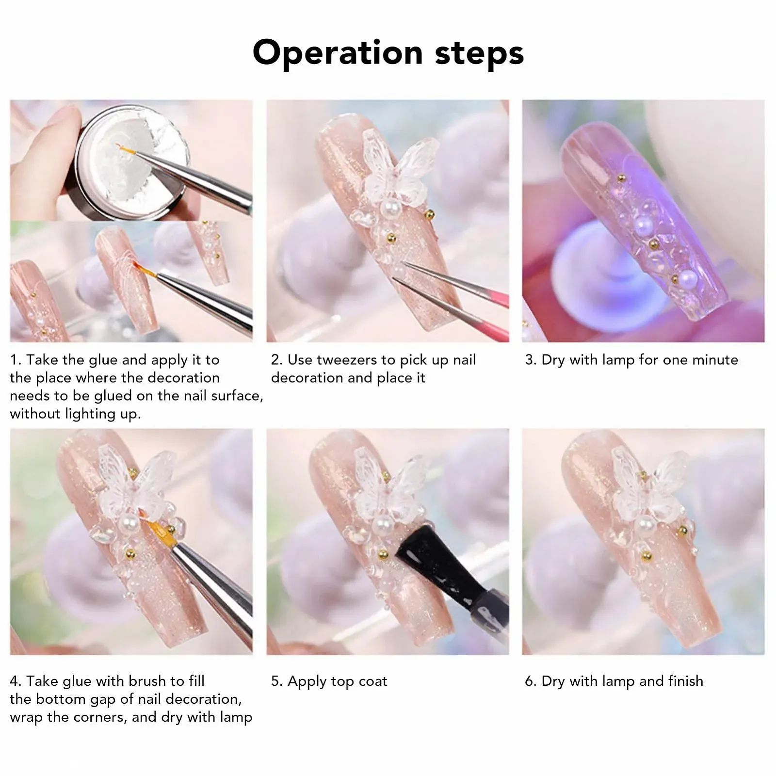 Набір прикрас для нігтів 3D Метелик Harz 6 коробок, штучні перли, фото №5