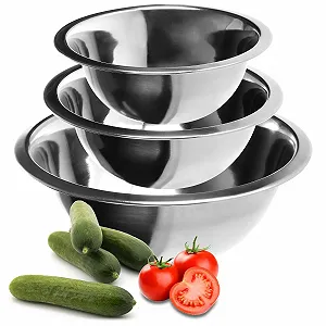 Набір мисок com-four® Stainless Steel Bowl Set 3 шт. Нержавіюча сталь Сріблястий 18/20/24 см - Фото 1