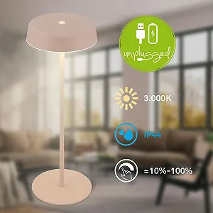 Настольная лампа BRILONER LED Беспроводная IP44 Сенсорная Диммируемая 13 x 36.5 см Бежевая synthetic.ua - Фото 1