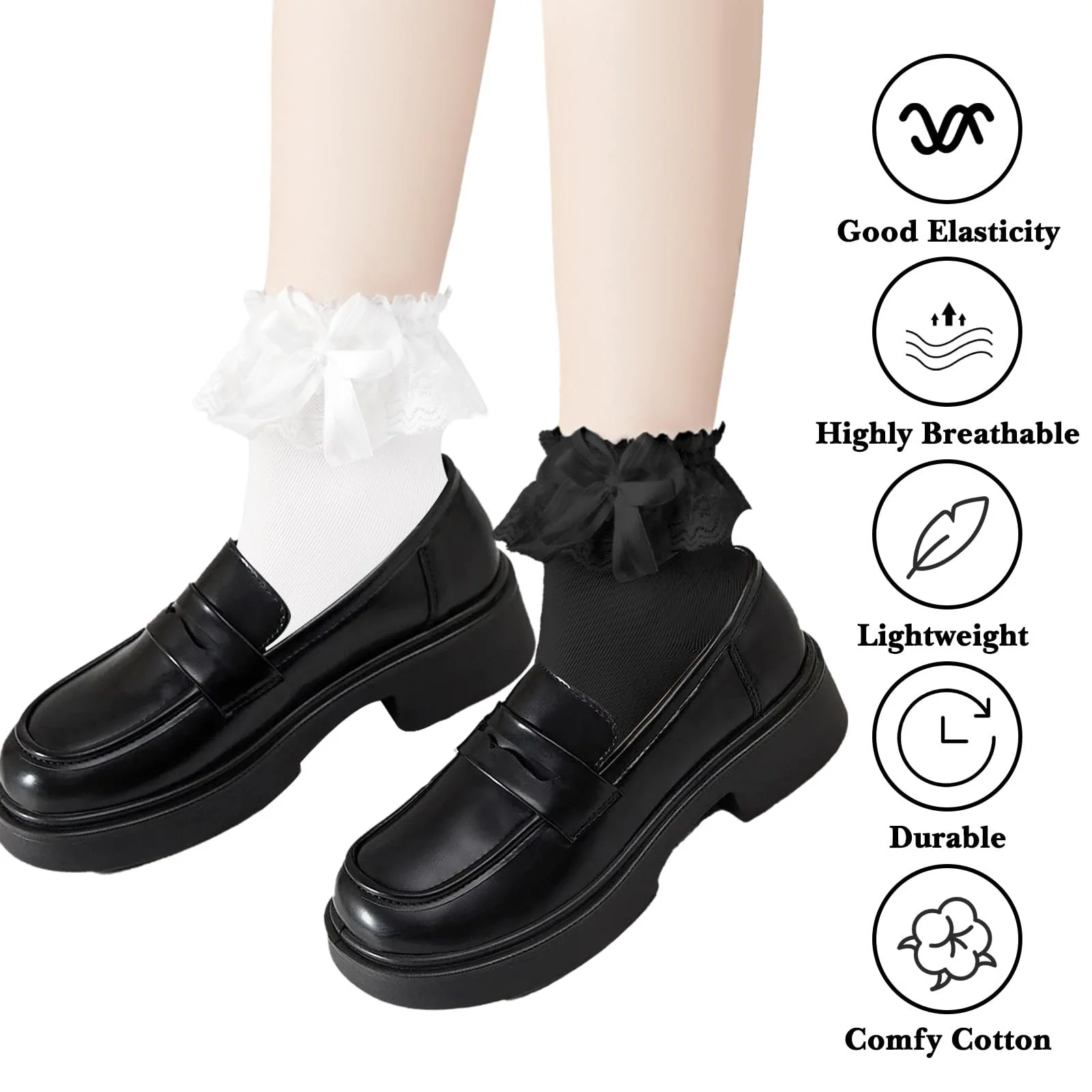 Шкарпетки з рюшами (2 пари) Чорно-білі, фото №3