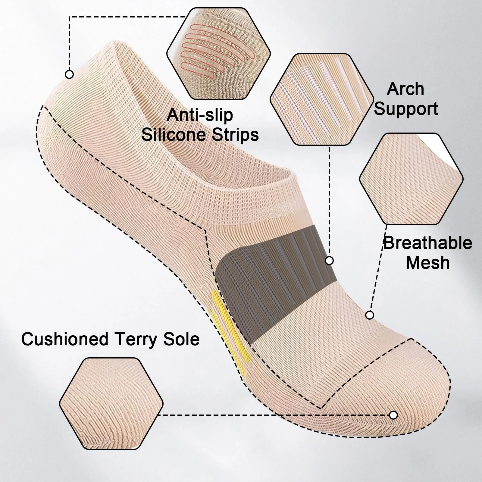 Носки спортивные, 6 пар, Черный, L (33-41), фото №3