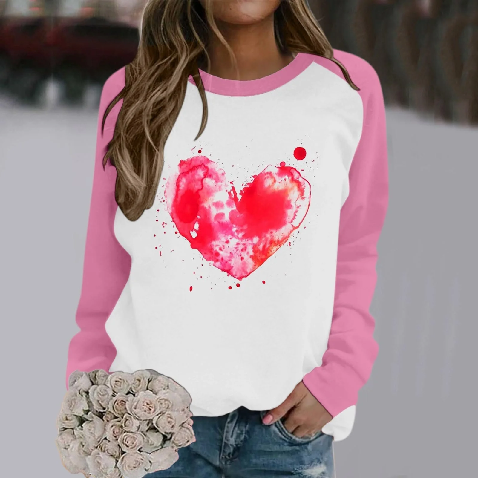 Флісова Світшот з довгими рукавами для дівчинки з милим візерунком у вигляді сердечок, фото №3