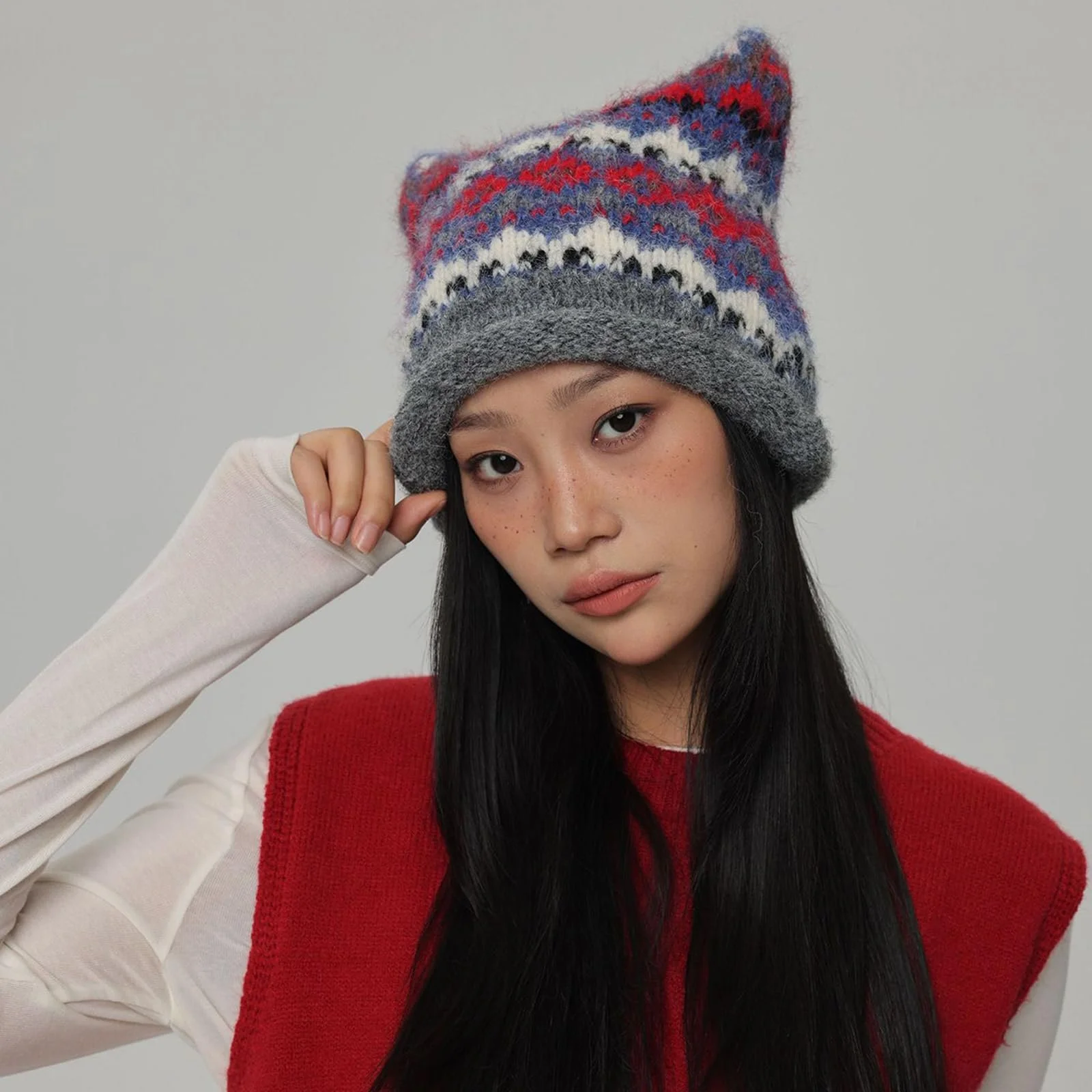 Шапка з котячими вушками MHADBKH В'язана Тепла Зимова, фото №7 Шапка з котячими вушками MHADBKH В'язана Тепла Зимова, фото №7