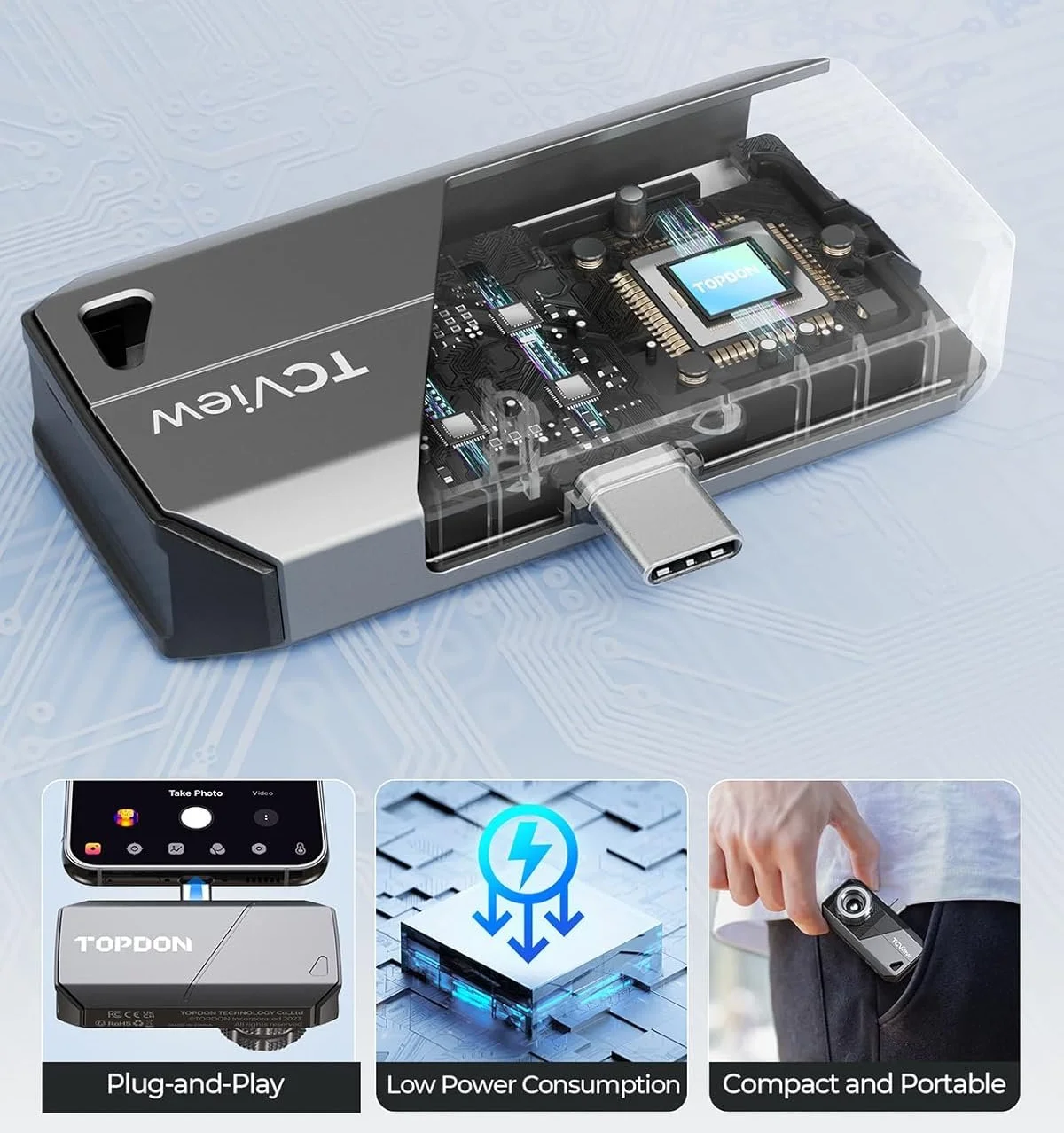 Тепловізійна камера TOPDON TS001 256 x 192 40mk 25Hz Чорна, фото №4