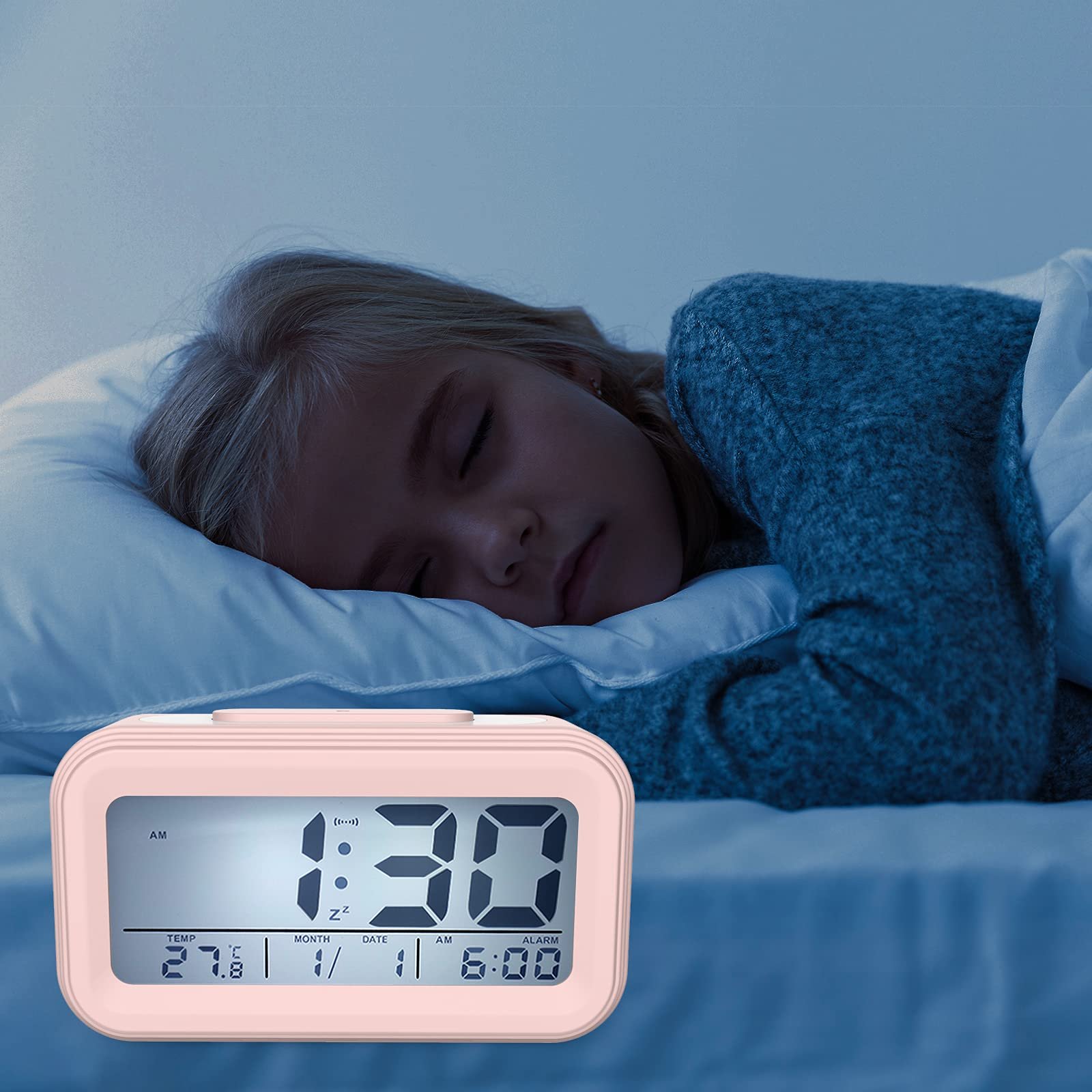 Цифровой Будильник Coolzon с Большим LED Дисплеем, Дата, Температура, Функция Повтора, Ночник, Розовый, фото №7