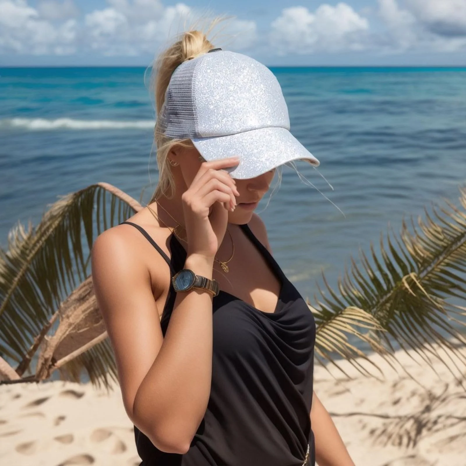 Бейсболка Trucker Ponytail Glitter для девочек с отверстием для пучка, фото №2