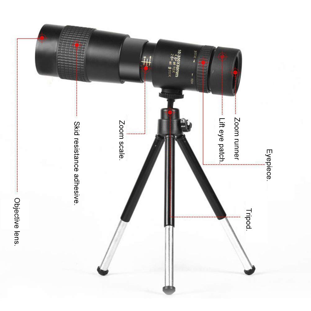 Монокуляр BASOYO Telescope Adult 10-300x40mm Zoom HD Waterproof Compact с держателем для смартфона и набором штатива для походов, фото №3