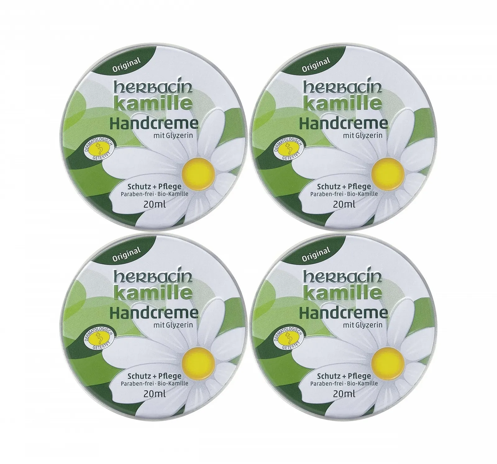 Крем для рук Herbacin Original Chamomile 4 x 20 мл Питает и защищает поврежденную кожу рук с экстрактом ромашки и глицерином Быстро впитывается, фото №1