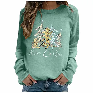 Лонгслив Женский Рождественский Свитер Merry Christmas Рождественская Толстовка без Капюшона с Длинным Рукавом Рождественский Верх Круглый Вырез для Женщин Девушек-Подростков - Фото 1