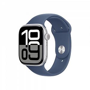 Смарт-годинник Apple Series 10 (GPS 46мм) Алюмінієвий корпус сріблястий, спортивний ремінець денім (M/L) - Фото 1