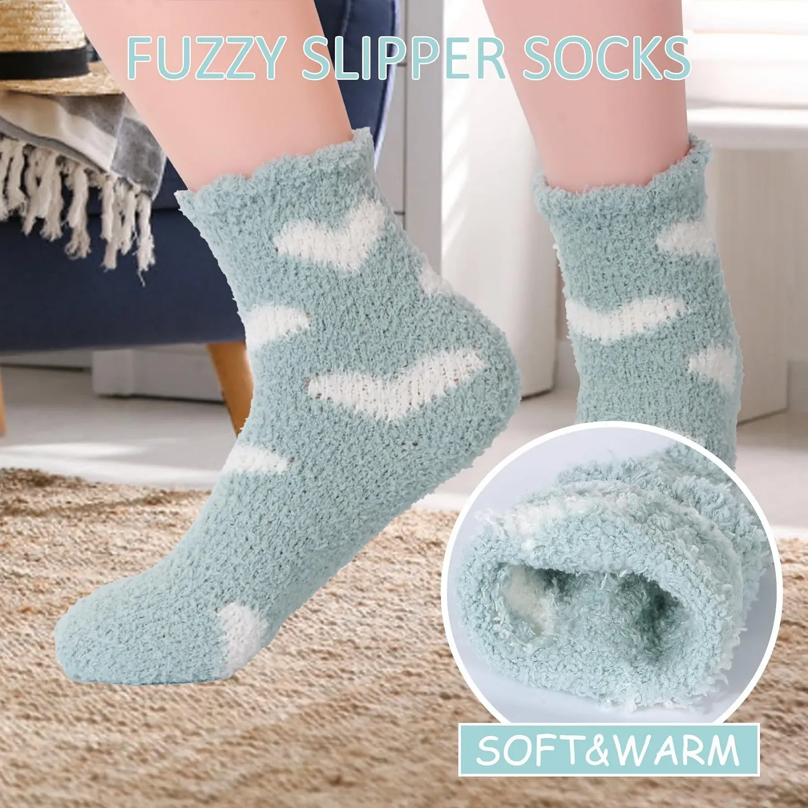 Женские носки Alorn, из кораллового флиса, средней высоты, 5 пар, с сердечками, осенние, зимние, домашние носки, носки для сна, теплые, удобные, подарок для женщин, фото №3