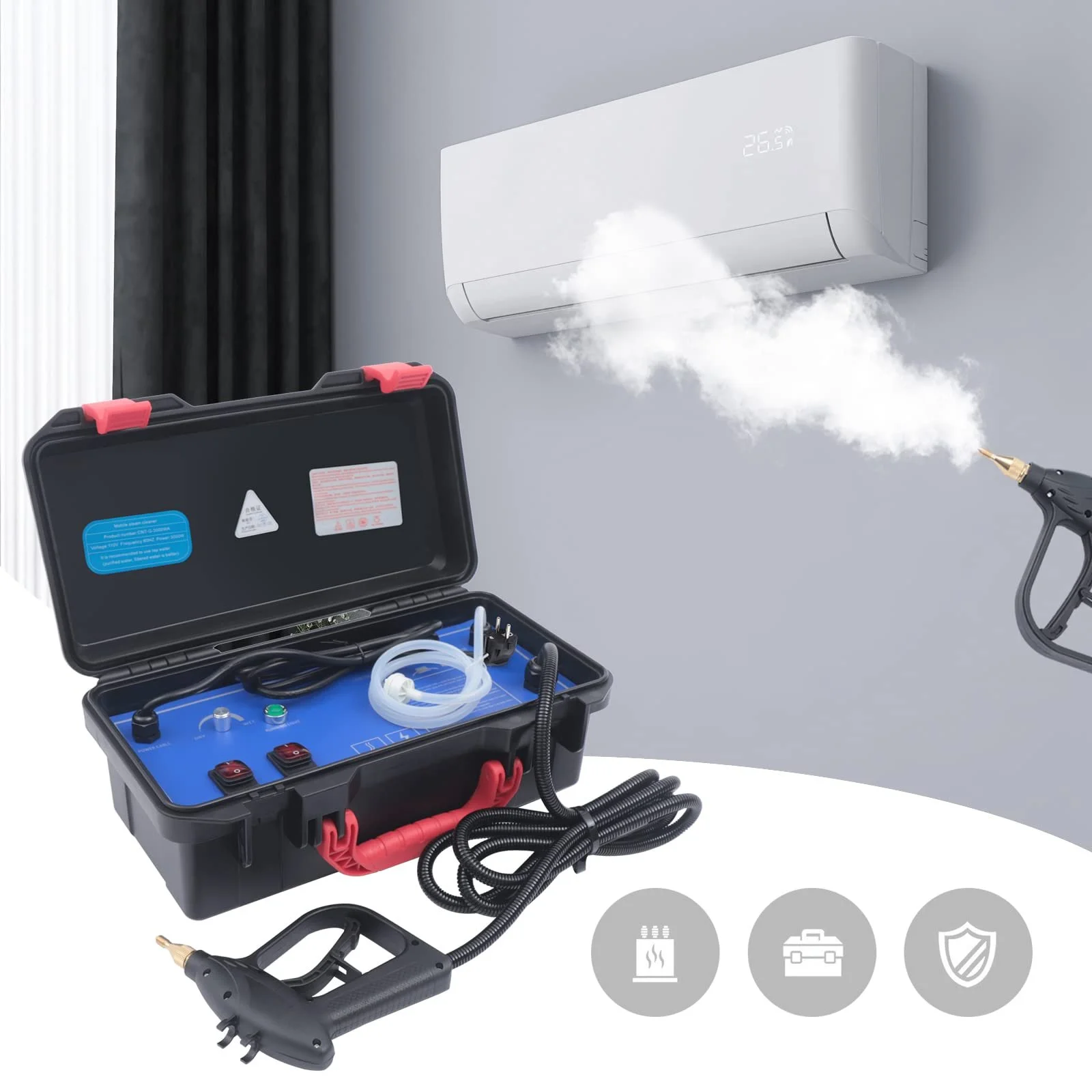 Пароочисник 3000 W з LED-ліхтариком та насадками-щітками портативний, фото №4