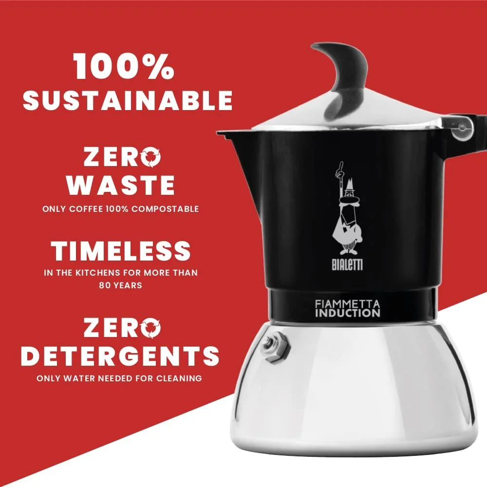 Кофеварка Bialetti Fiammetta Индукционная 2 чашки (100 мл) Черная, фото №5 Кофеварка Bialetti Fiammetta Индукционная 2 чашки (100 мл) Черная, фото №5