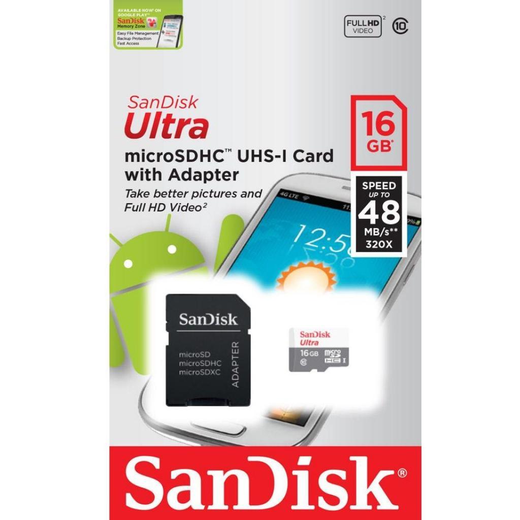 Карта памяти Sandisk microSD Class 10 UHS-I Ultra SDSQUNS-016G-GN3MA 16GB Class10 80MB/s 123843016, фото №5