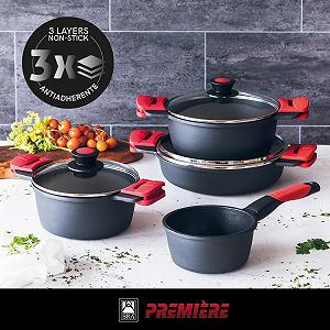 Сотейник високий BRA Premiere 20 см із литого алюмінію з тришаровим антипригарним покриттям та знімними силіконовими ручками synthetic.ua - Фото 1