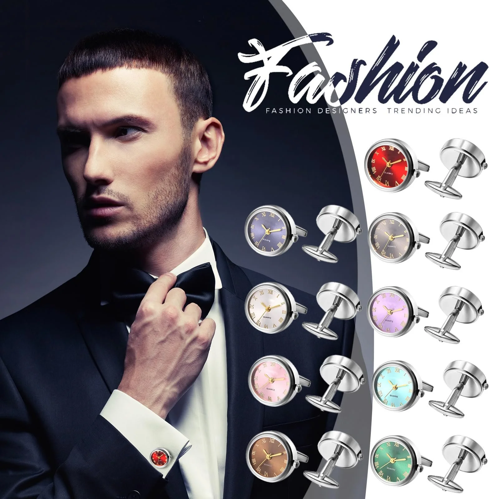 Мужские часы с запонками JewelryWe Карманные часы: Аналоговые кварцевые часы-запонка Круглый циферблат с римскими цифрами Часы-запонка Золотой/серебряный подарок для мужчин, фото №6