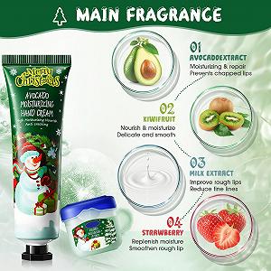 Набор для рук Allony Mini Christmas, 4 шт. рождественский крем для рук + 4 шт. бальзам для губ, крем для рук для очень сухой кожи, набор рождественских кремов для рук, подарочный набор на Рождество и день рождения synthetic.ua - Фото 1