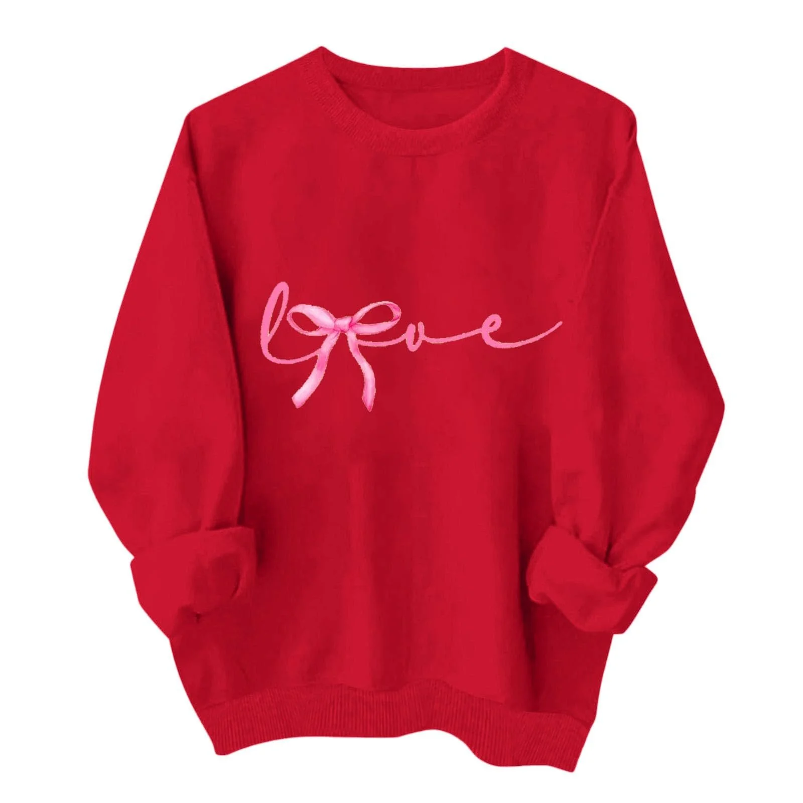 Рубашка Komiseup Длинная Женская Базовая Однотонная Толстовка без Капюшона Oversize Пуловер Модный Принт Бантом Хлопок Круглый Вырез Длинный Рукав Осень Зима Легкий Свободный Свитер 08, фото №1