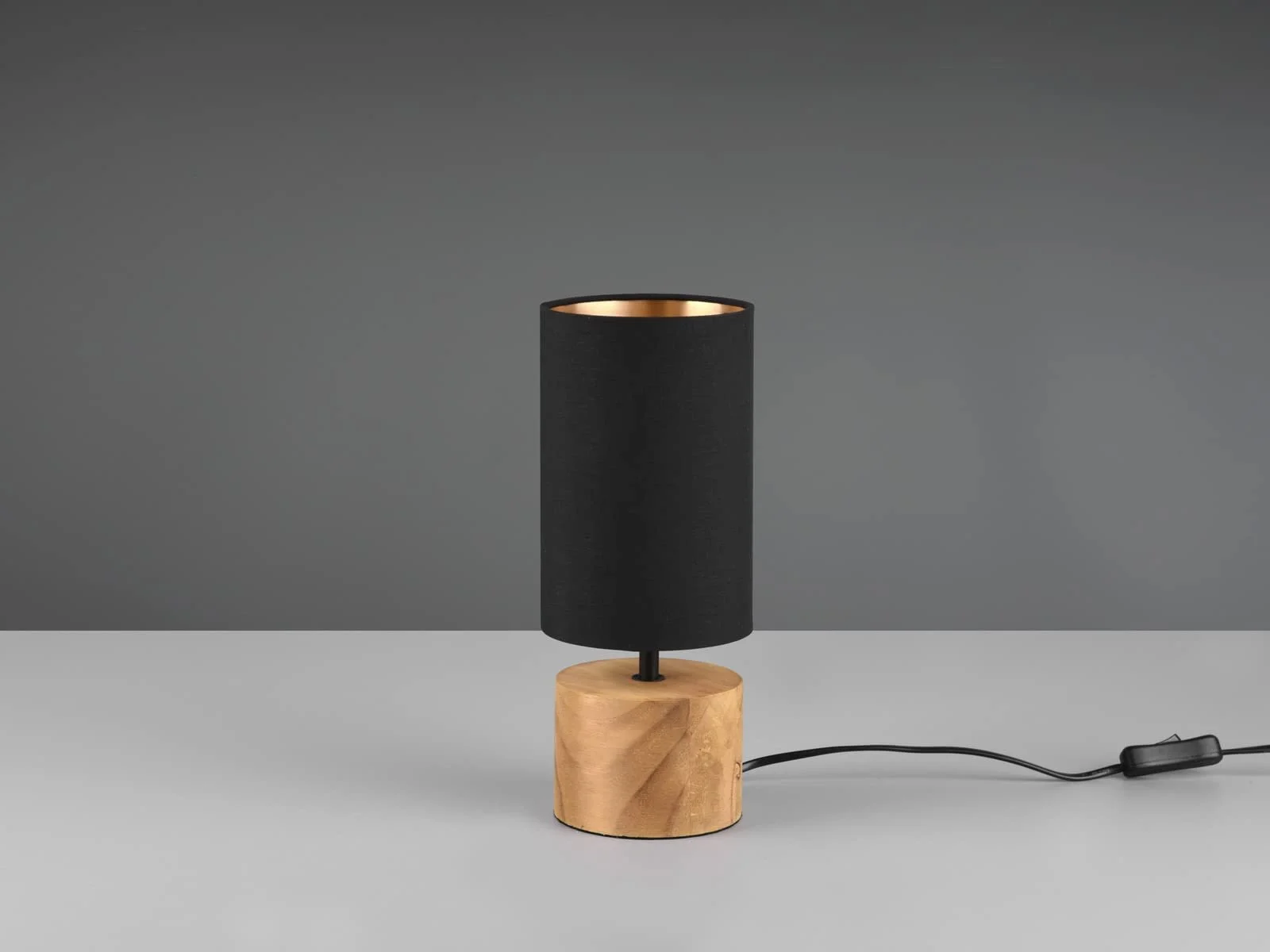 Настільна лампа LED 12 x 30 см дерев'яна основа тканинний абажур Black/Gold, фото №4