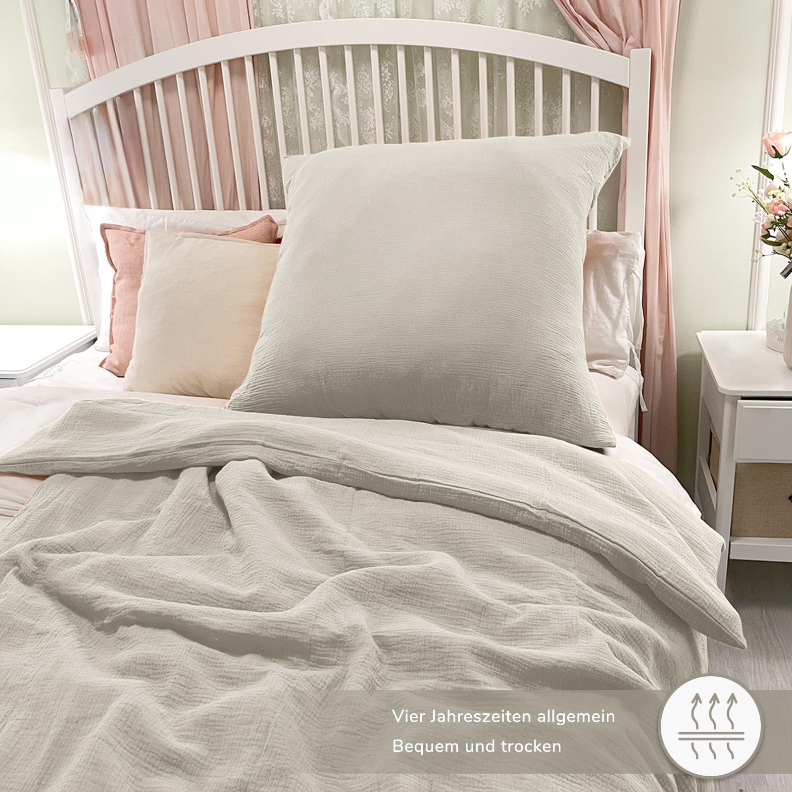 Постільна білизна DerF HOME Muslin, сіра, 135 x 200 см підодіяльник + 80 x 80 см наволочка, 100% бавовна, м'яка та приємна для шкіри для спокійного сну, фото №8