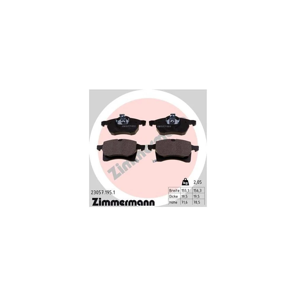 Комплект гальмівних колодок дискового гальма ZIMMERMANN 23057.195.1 для OPEL передній міст, фото №1