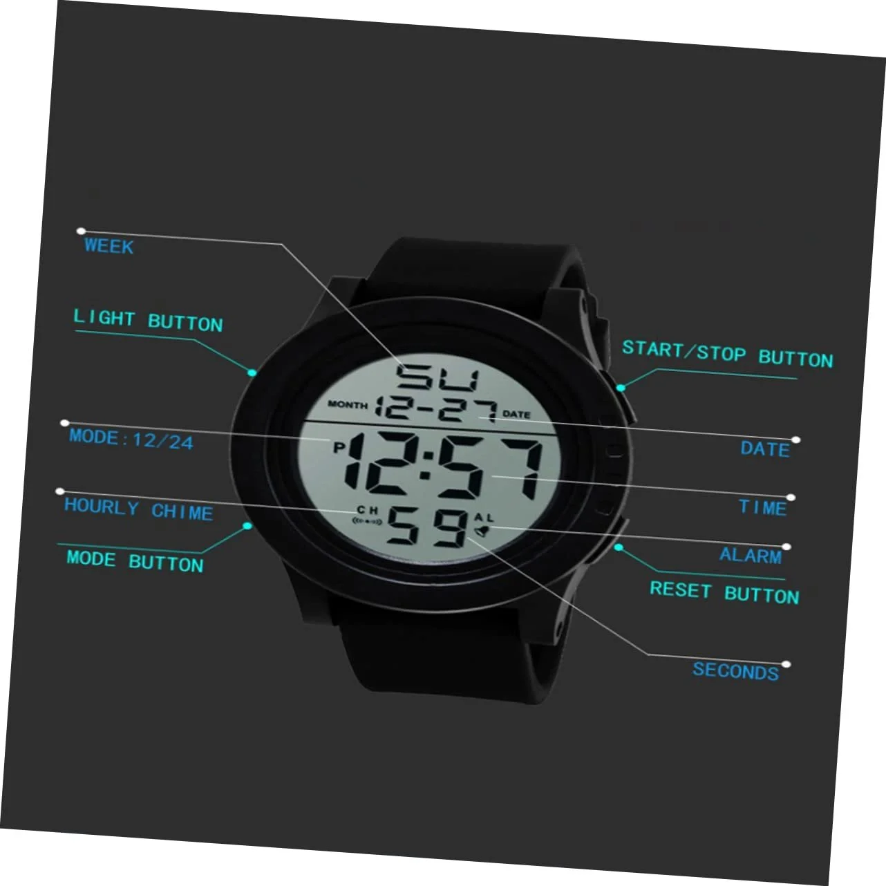 Healvian Чоловічий Цифровий Годинник Спортивний LED з Секундоміром, фото №5 Healvian Чоловічий Цифровий Годинник Спортивний LED з Секундоміром, фото №5