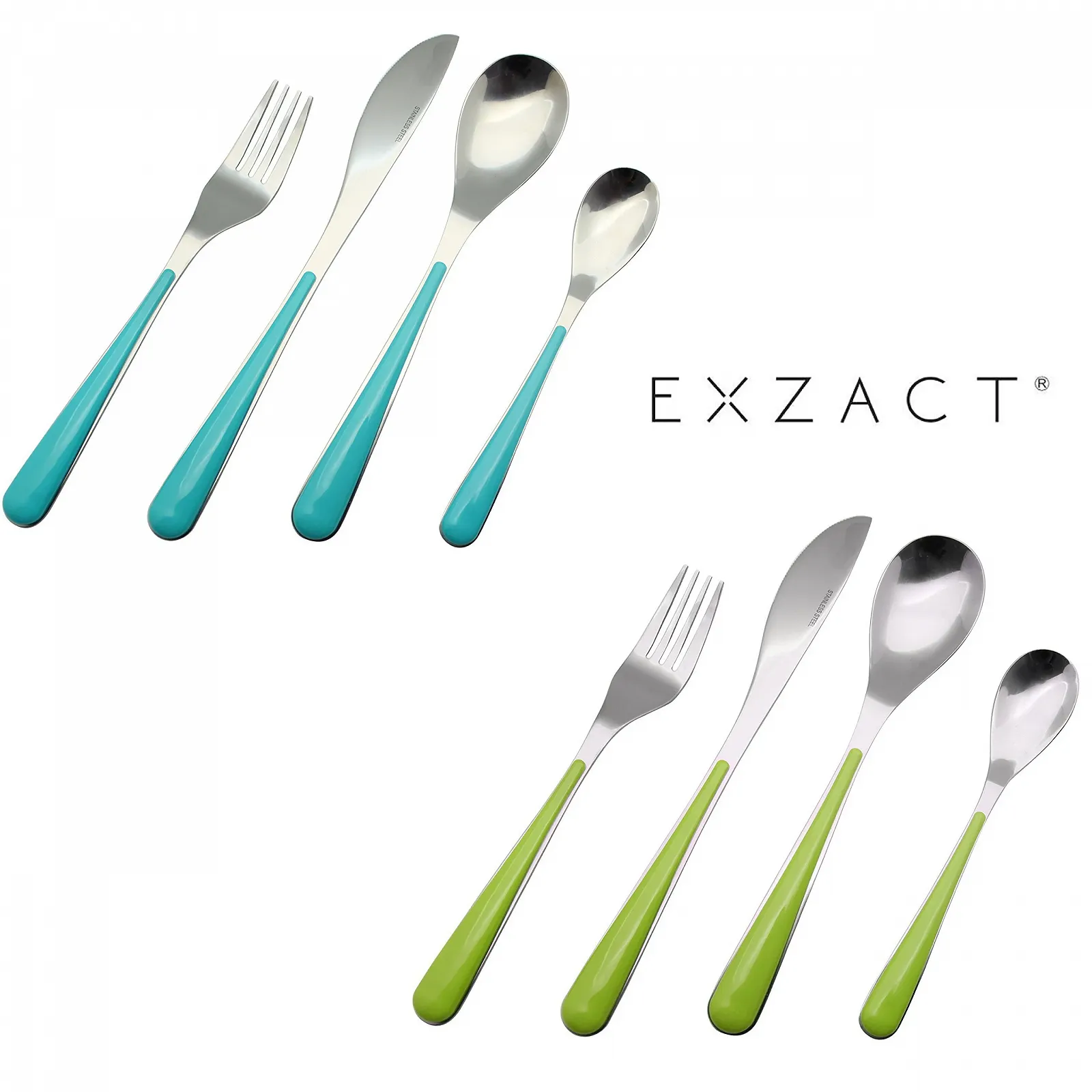 Набір столових приборів EXZACT 24 предмети, нержавіюча сталь, зелені ручки, фото №5