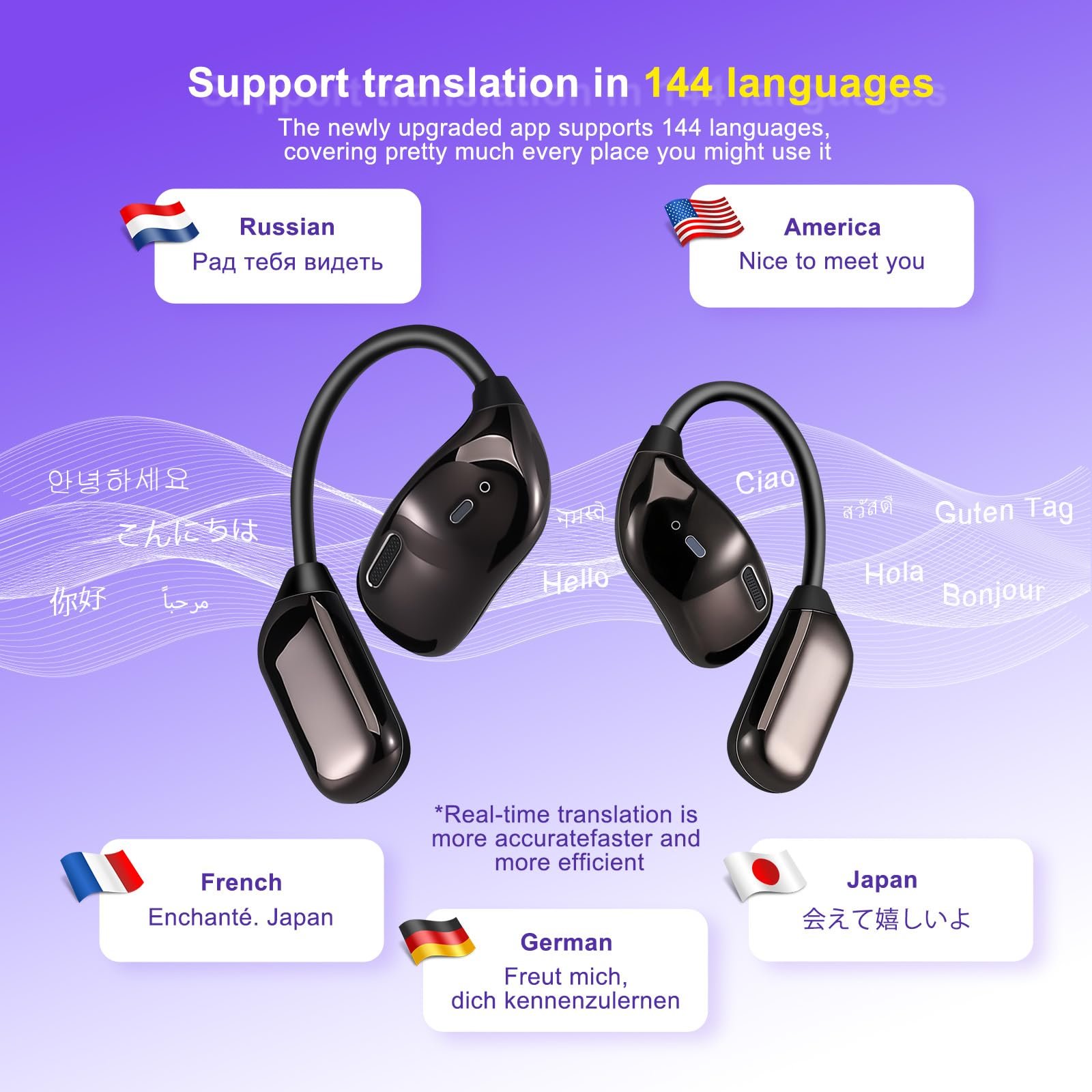 Наушники-переводчики Ki 144 языка Bluetooth 5.4 Черный, фото №6 Наушники-переводчики Ki 144 языка Bluetooth 5.4 Черный, фото №6