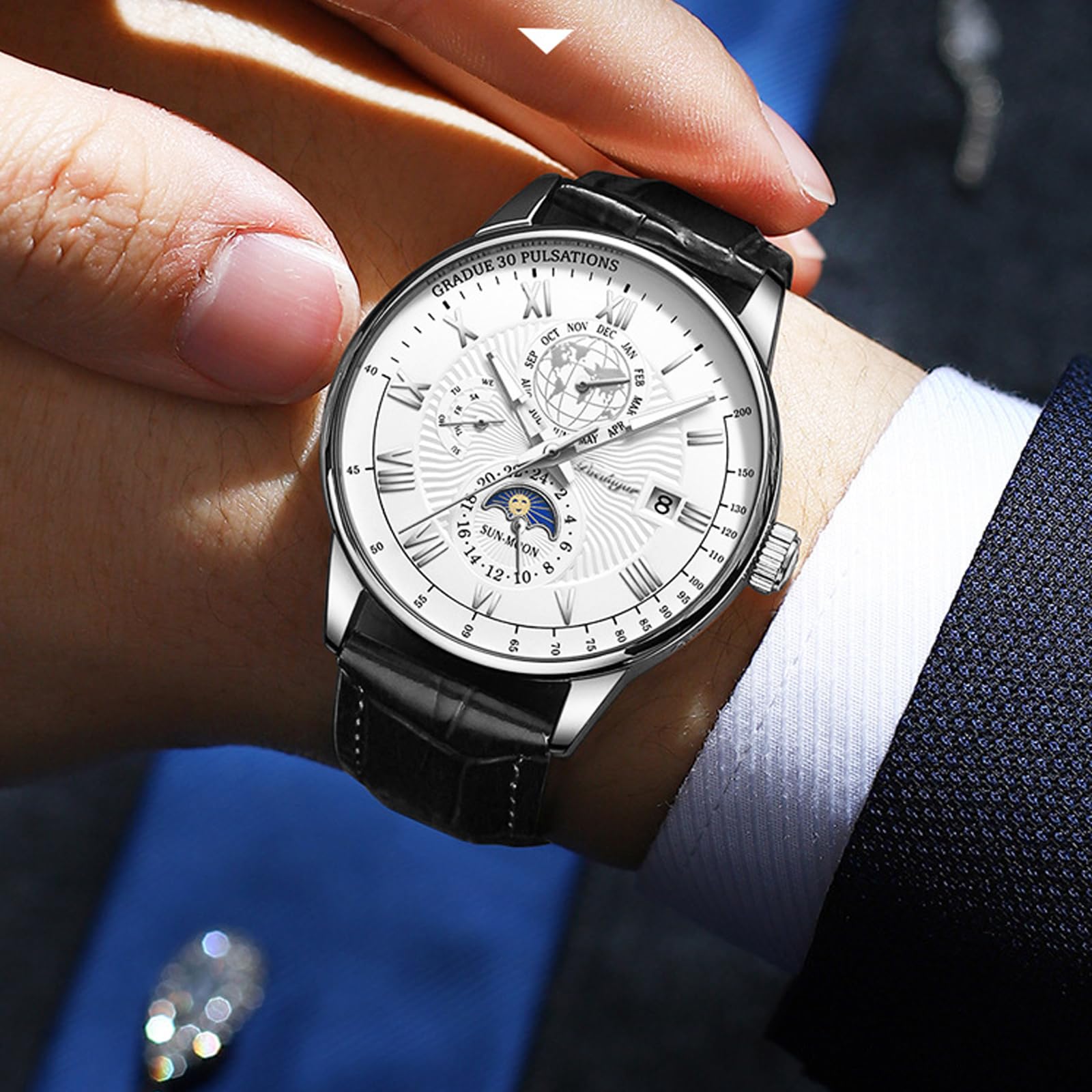 Годинник FORSINING Чоловічий Quartz Analogue Moon Phase Luxury Stainless Steel, фото №5