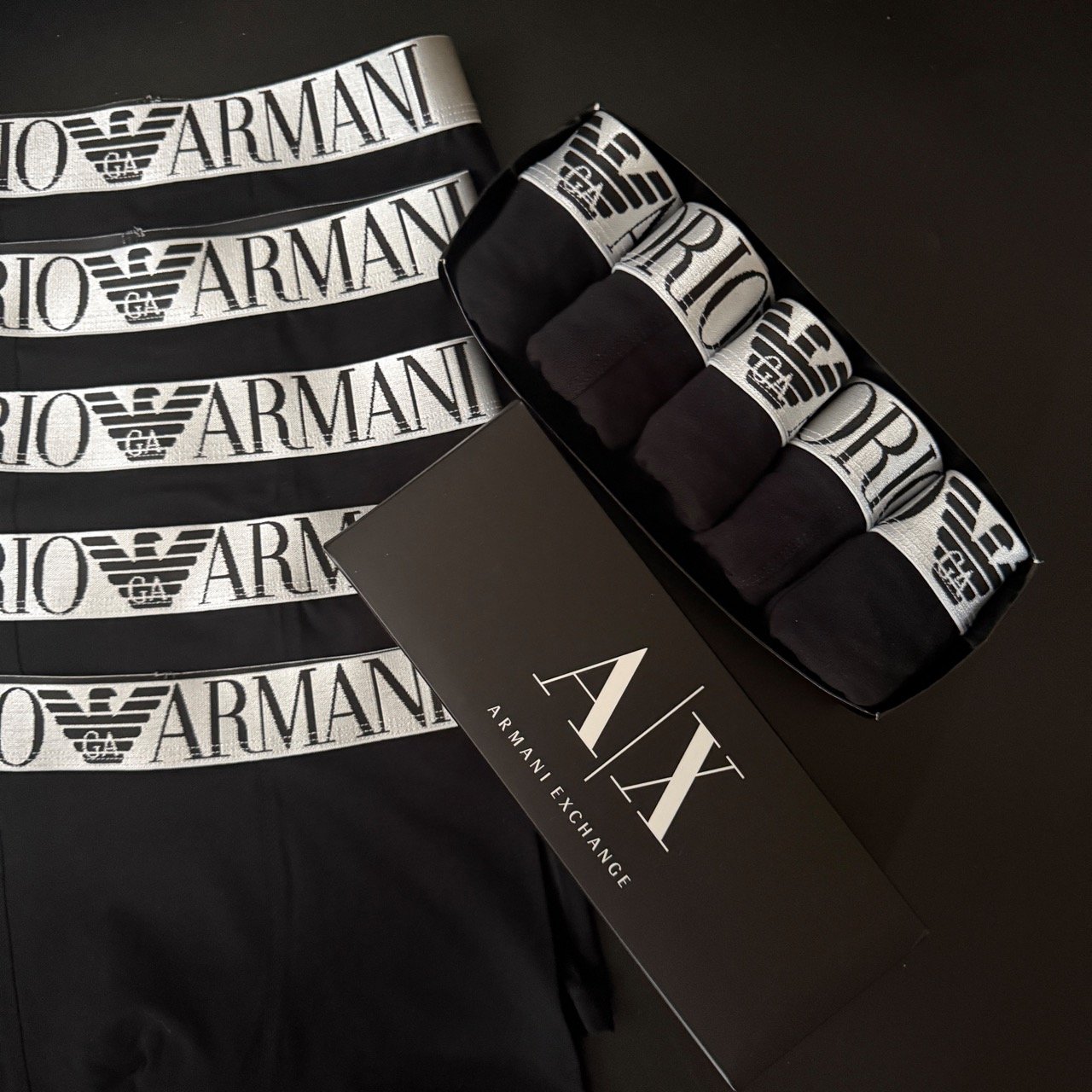 Чоловічі труси боксери Emporio Armani чорні упаковка 5 штук, фото №5