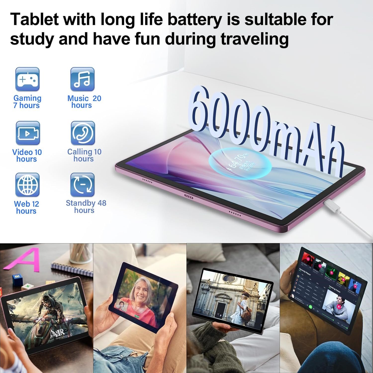 Планшет 10'' ‎OUZRS M30 6/128Gb 8 ядер Android 12 Чорний-рожевий, фото №3