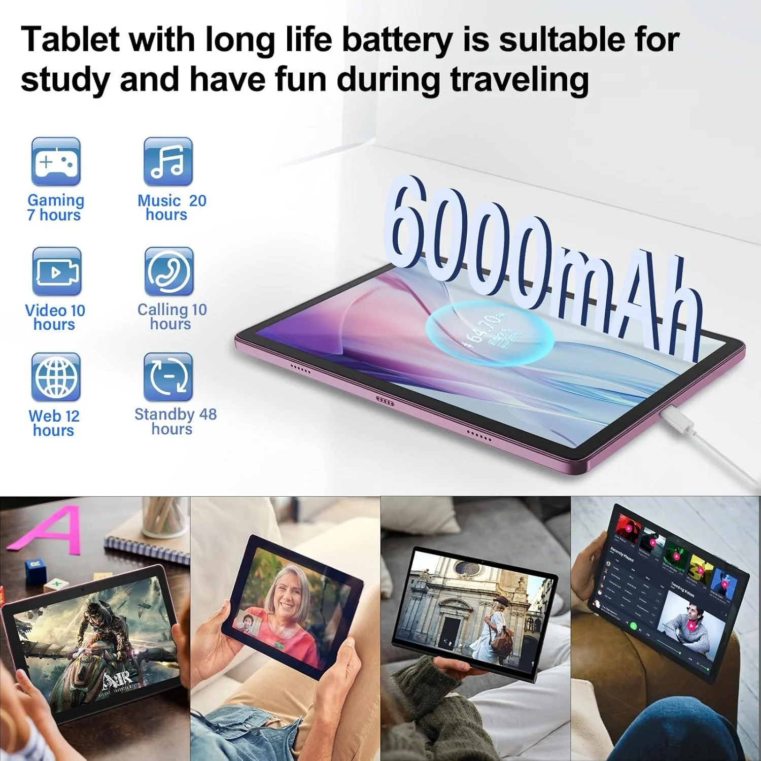 Планшет 10'' OUZRS M30 6/128Gb 8 ядер Android 12 Черно-розовый, фото №3